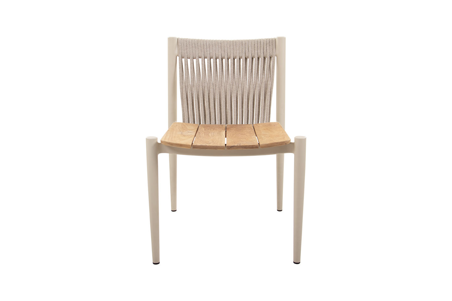 Carla Alu Dining Side Chair, Teak Seat, Coated Linen, with Linen Rope